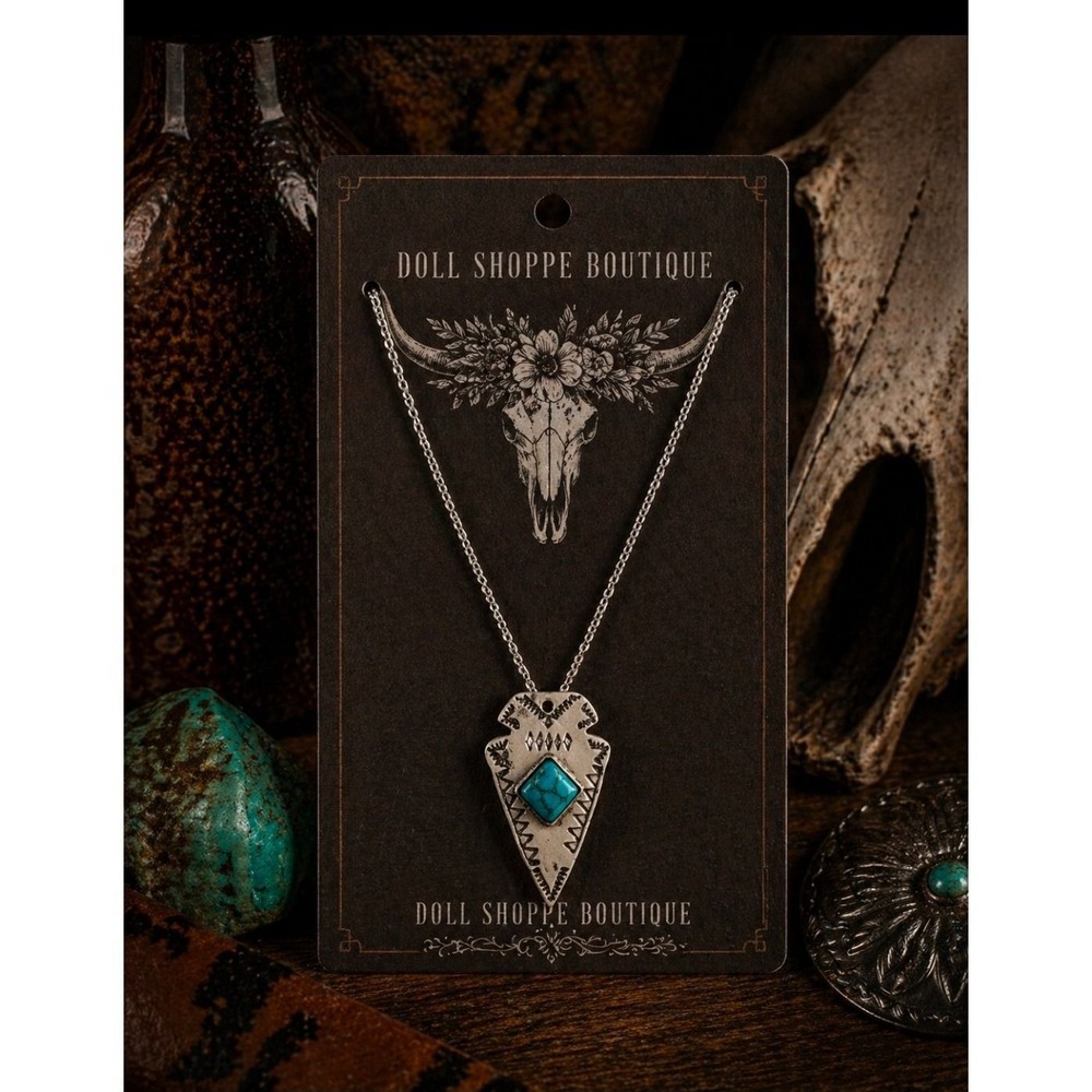 Western Arrowhead Turquoise Necklace – Silver Boho Pendant (2") | Cowgirl